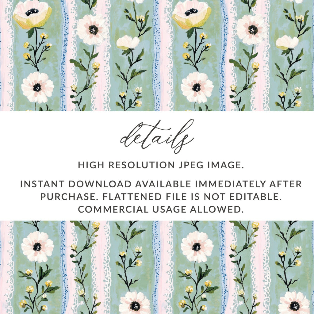 Floral Seamless Pattern Digital, Flower Print Paper Download, Anemone Fabric Design, Pink Lace Stripe Surface Pattern, Scrapbook Paper - Moore and Mountain