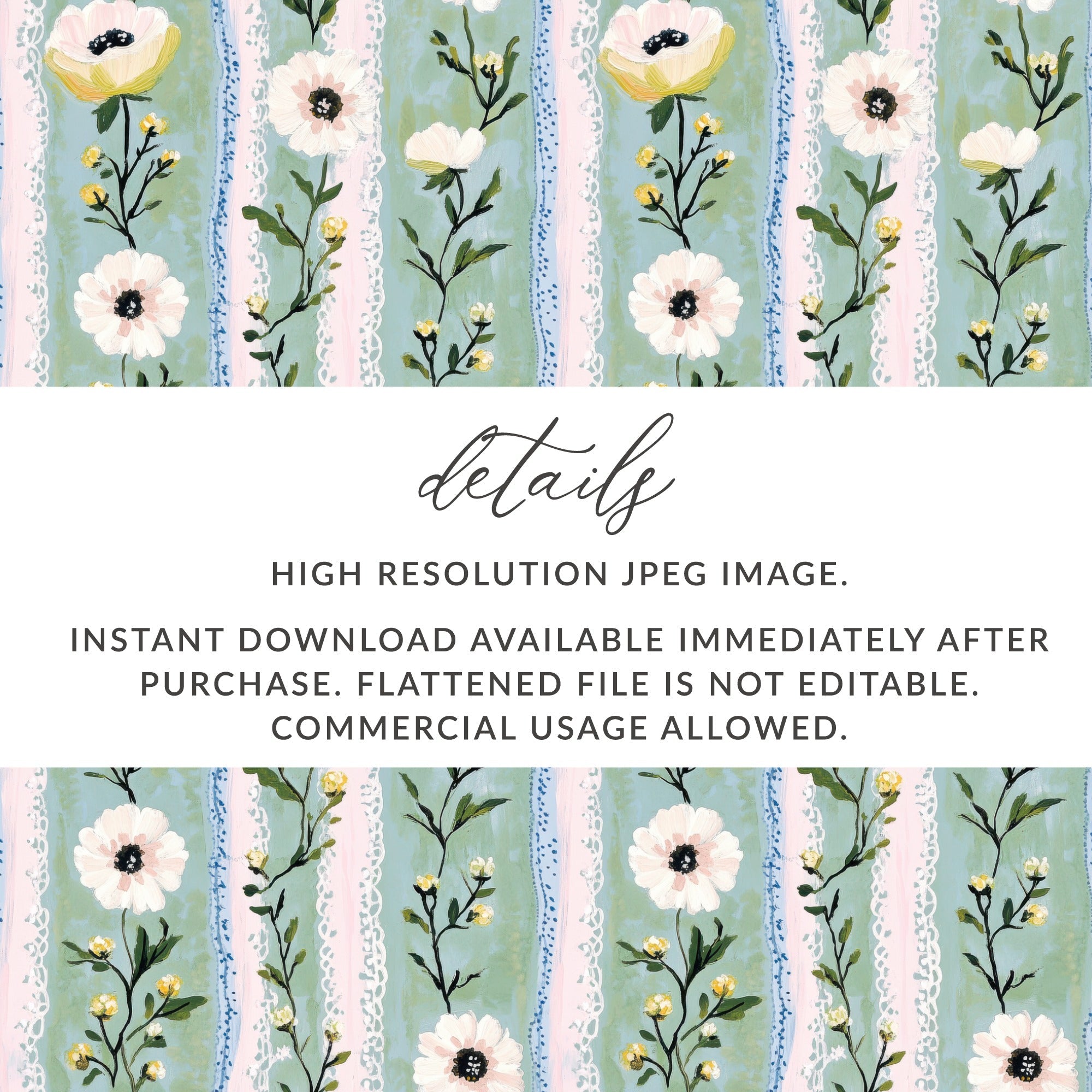 Floral Seamless Pattern Digital, Flower Print Paper Download, Anemone Fabric Design, Pink Lace Stripe Surface Pattern, Scrapbook Paper - Moore and Mountain