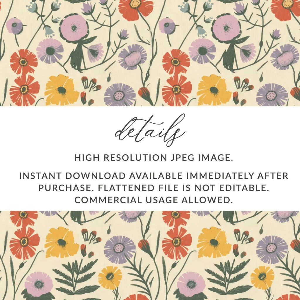 Floral Seamless Pattern Digital, Flower Repeat Pattern, Digital Paper for Fabric, Floral Design, Scrapbooking, Backgrounds, Craft Supplies - Moore and Mountain