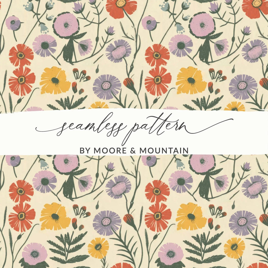 Floral Seamless Pattern Digital, Flower Repeat Pattern, Digital Paper for Fabric, Floral Design, Scrapbooking, Backgrounds, Craft Supplies - Moore and Mountain