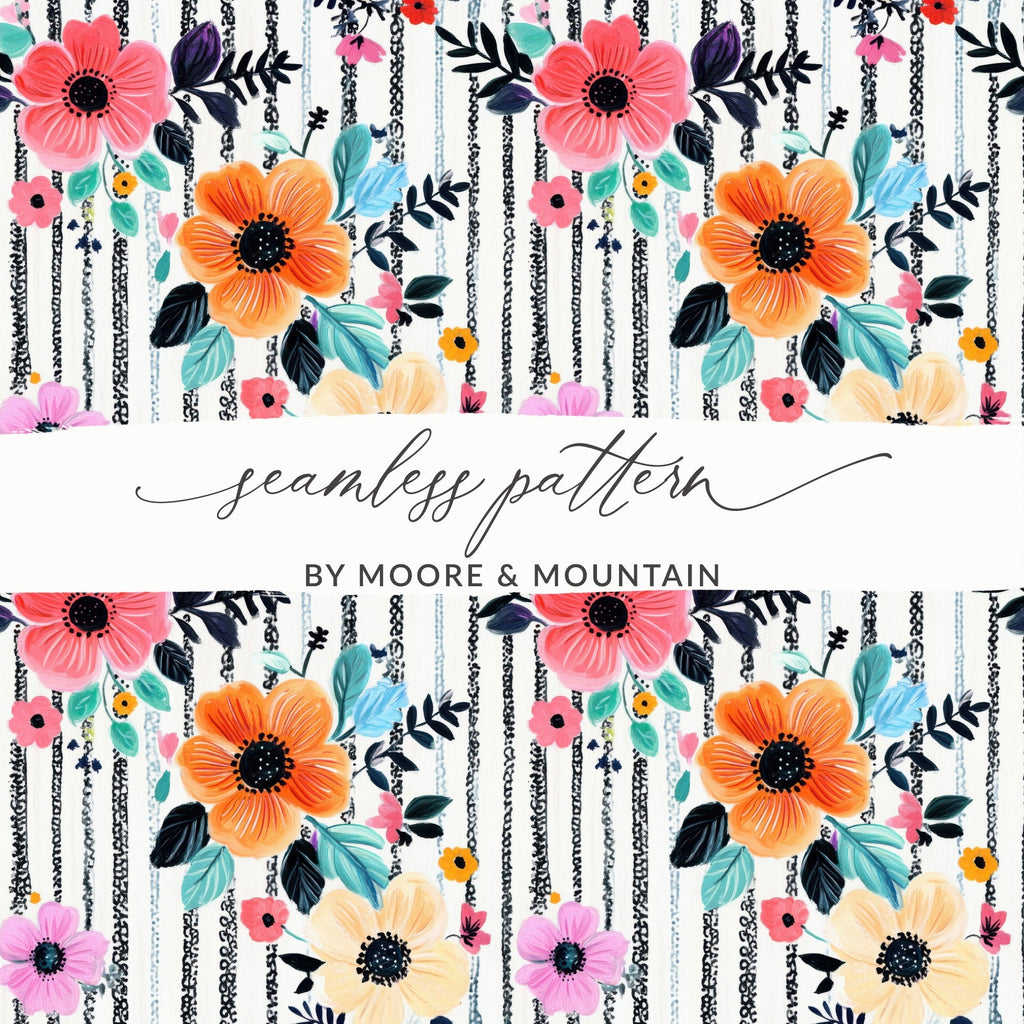 Floral Seamless Pattern Digital, Flower Stripes Design, Fabric Print, Scrapbooking Paper, Digital Download for Crafts, Commercial Use - Moore and Mountain