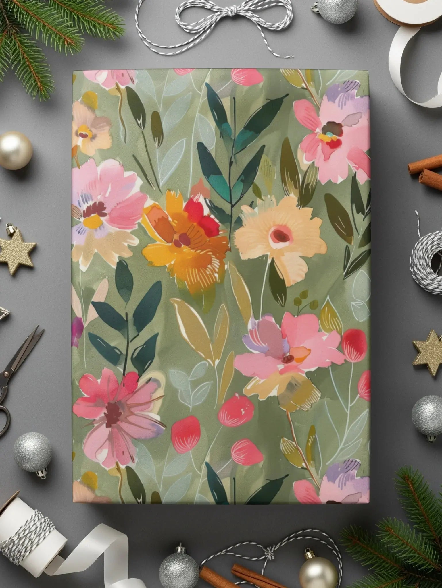 Floral Seamless Pattern Digital, Green Watercolor Flower Print, Fabric Design, Scrapbooking Paper, Spring Garden Digital Download - Moore and Mountain
