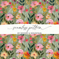Floral Seamless Pattern Digital, Green Watercolor Flower Print, Fabric Design, Scrapbooking Paper, Spring Garden Digital Download - Moore and Mountain