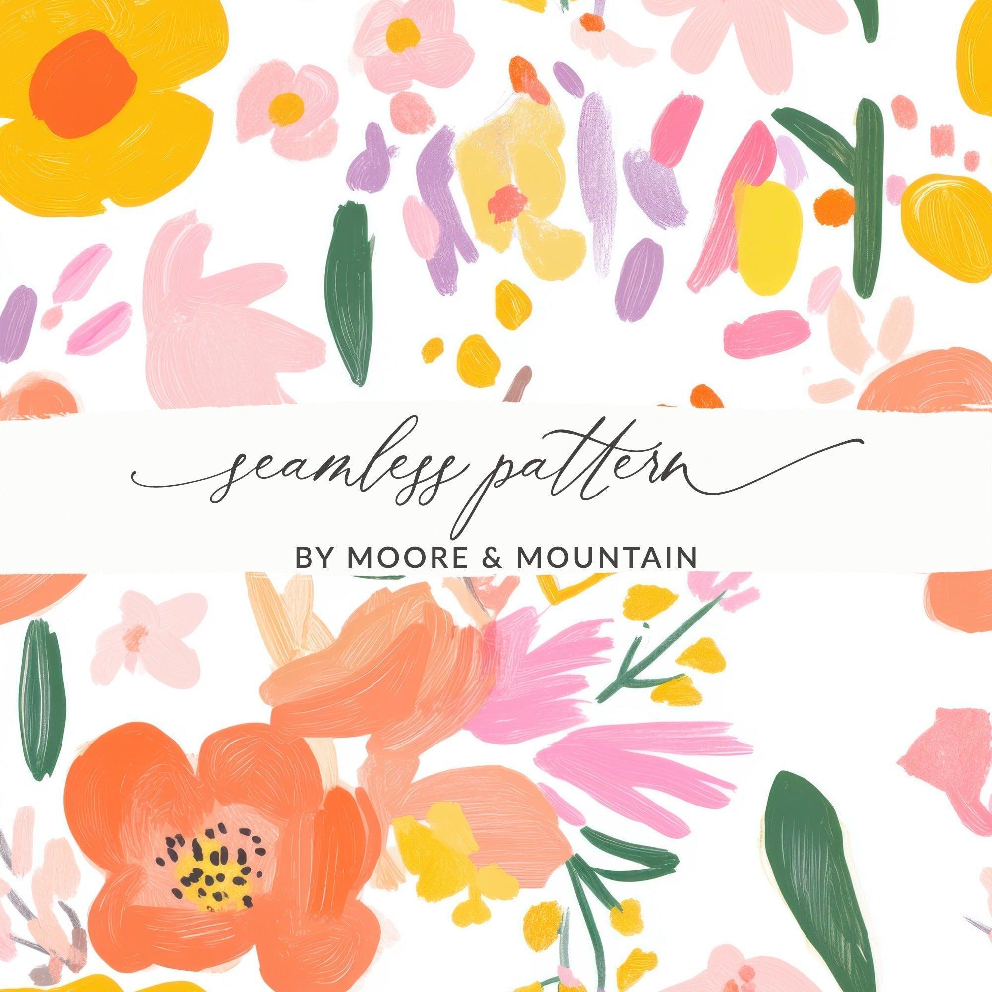 Floral Seamless Pattern Digital, Modern Flower Print, Painterly Style, Repeat Pattern Design, Fabric Design, Digital Paper - Moore and Mountain