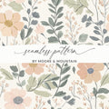 Floral Seamless Pattern, Digital Paper, Blush Pink Flowers, Green Leaves, Repeating Pattern, Fabric Design, Digital Download - Moore and Mountain
