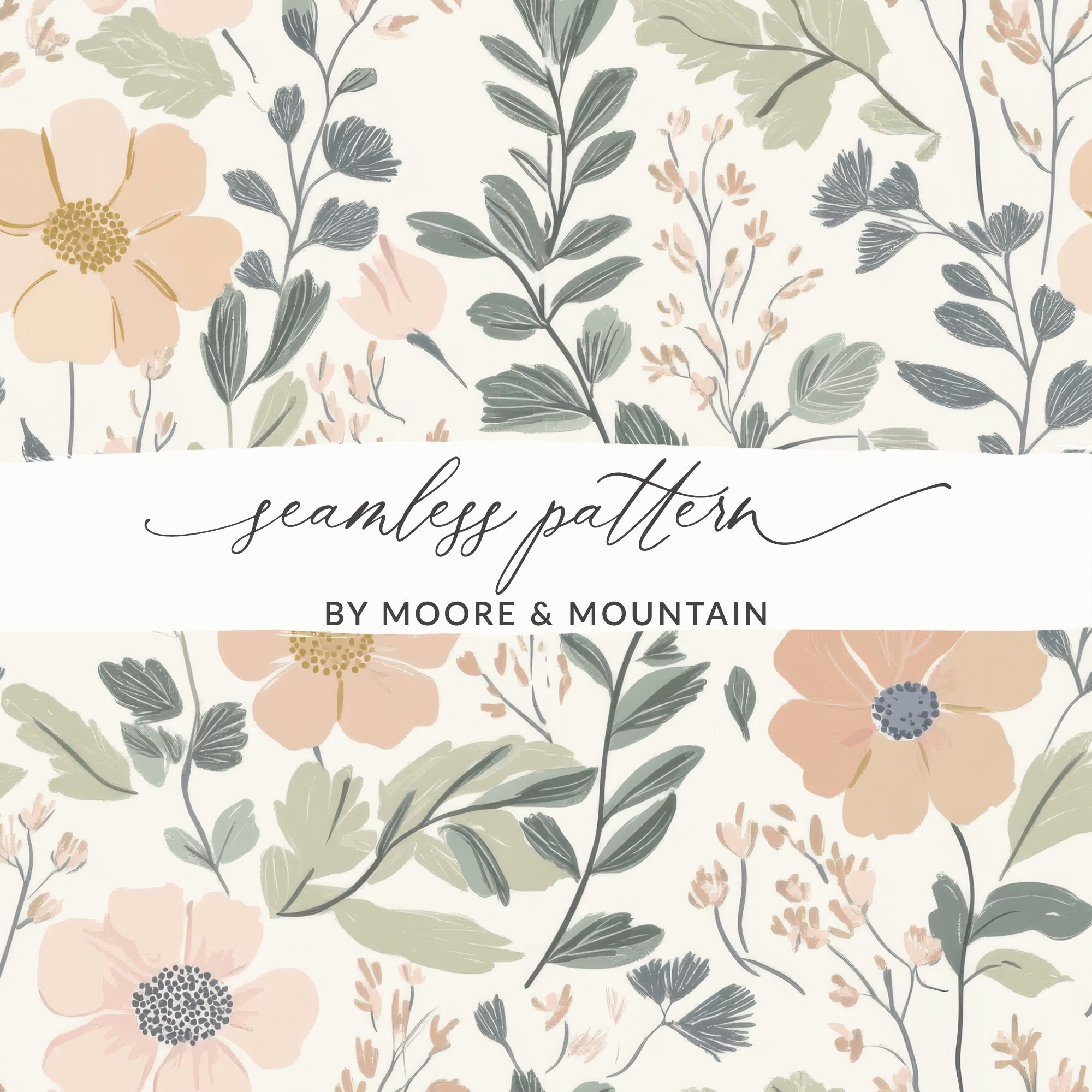 Floral Seamless Pattern, Digital Paper, Blush Pink Flowers, Green Leaves, Repeating Pattern, Fabric Design, Digital Download - Moore and Mountain