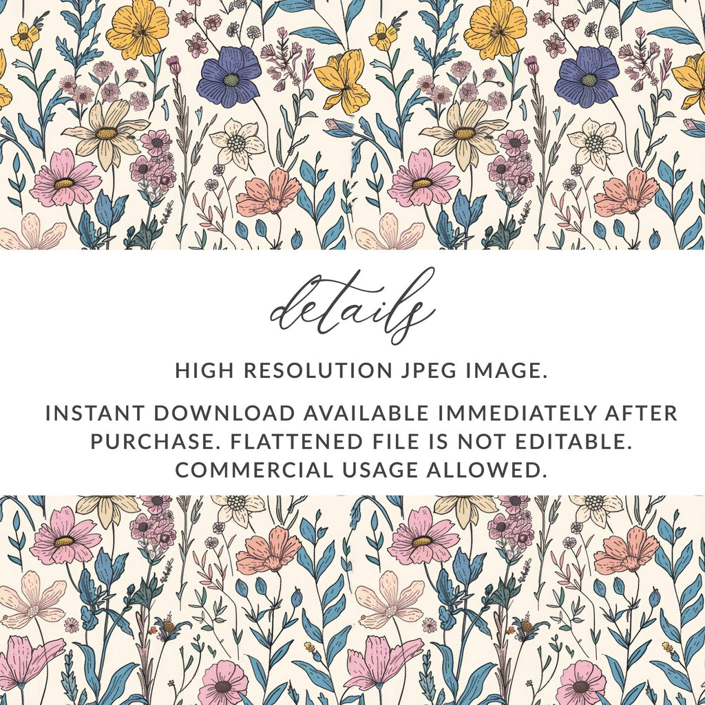 Floral Seamless Pattern Digital Paper, Botanical Flower Background, JPEG Files for Fabric Print, Scrapbooking, Digital Download - Moore and Mountain