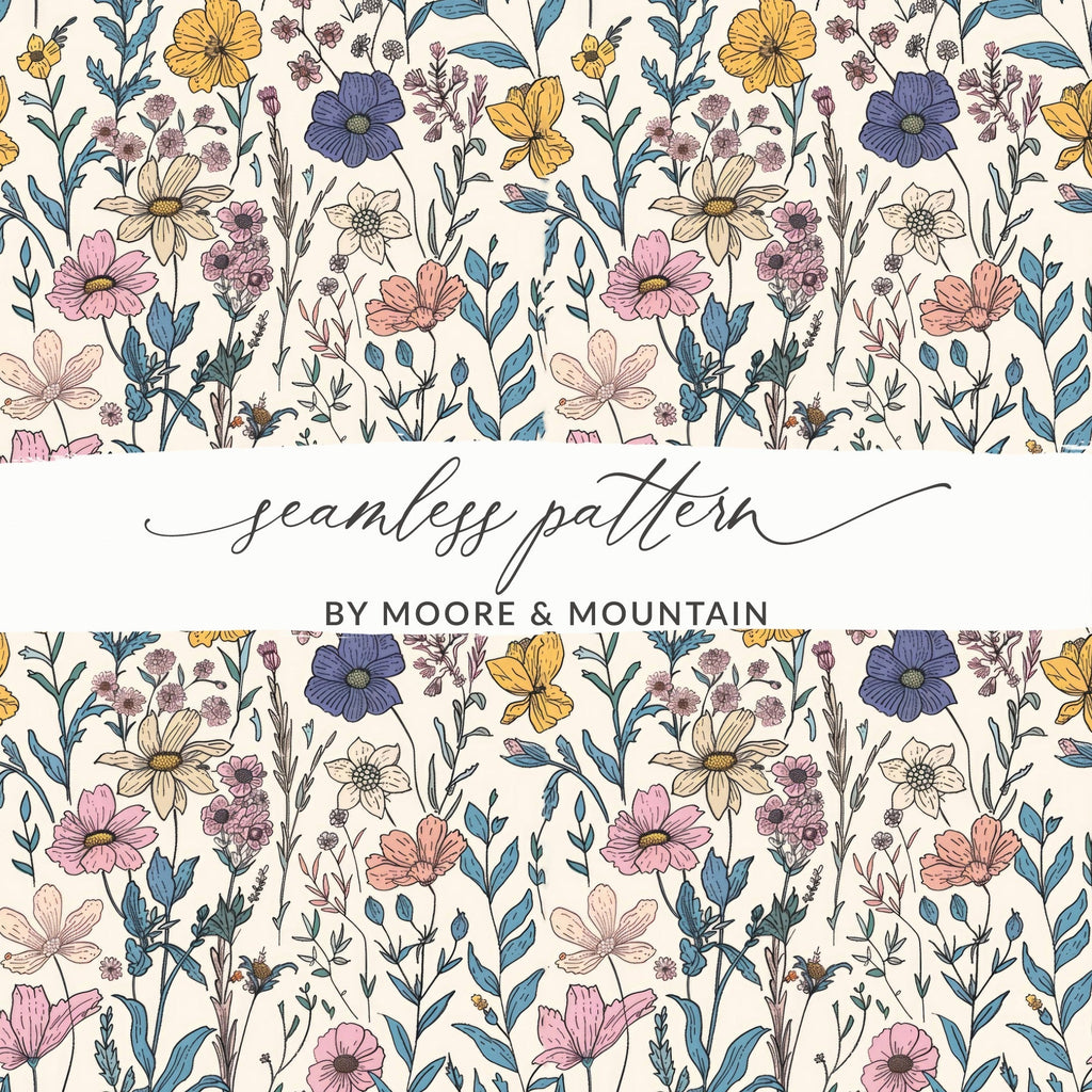 Floral Seamless Pattern Digital Paper, Botanical Flower Background, JPEG Files for Fabric Print, Scrapbooking, Digital Download - Moore and Mountain