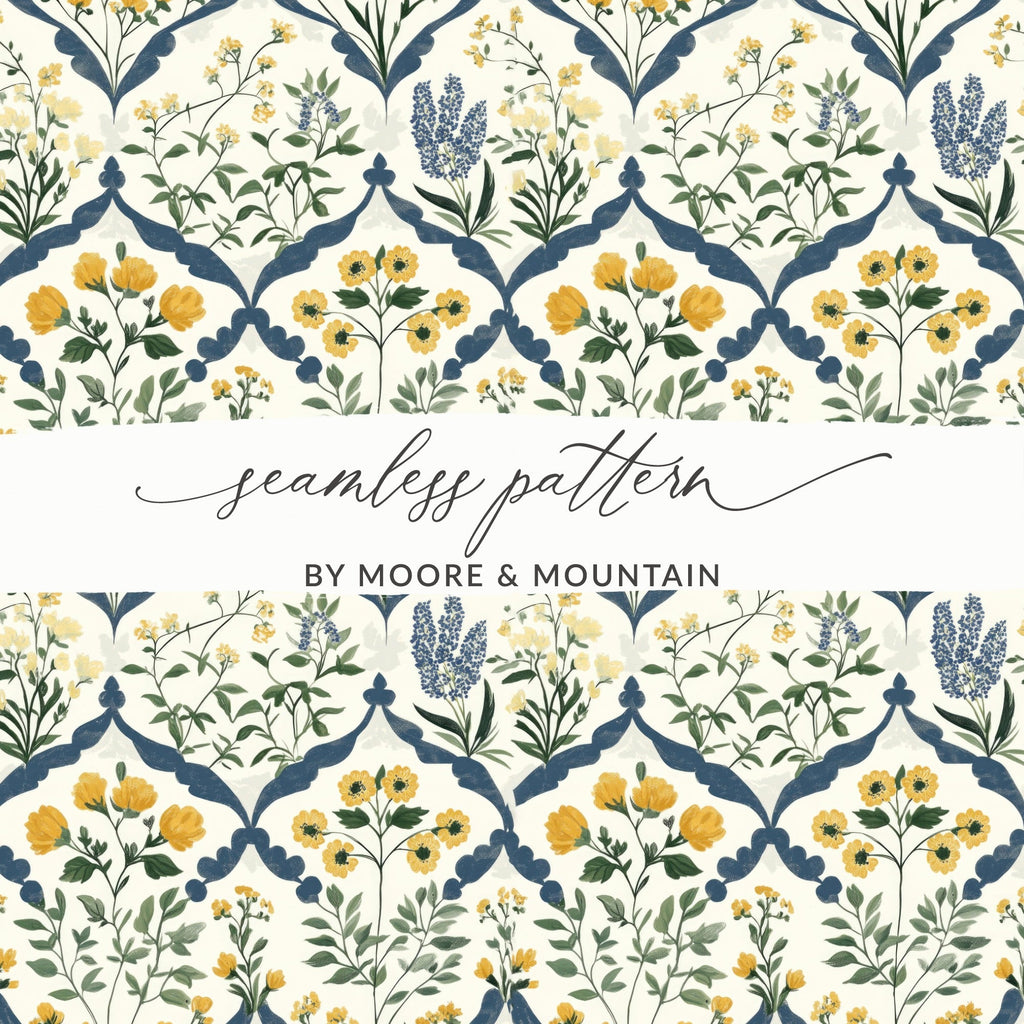 Floral Seamless Pattern Digital Paper, Botanical Repeat Pattern, Flower Background, Scrapbooking Pattern, Digital Download - Moore and Mountain