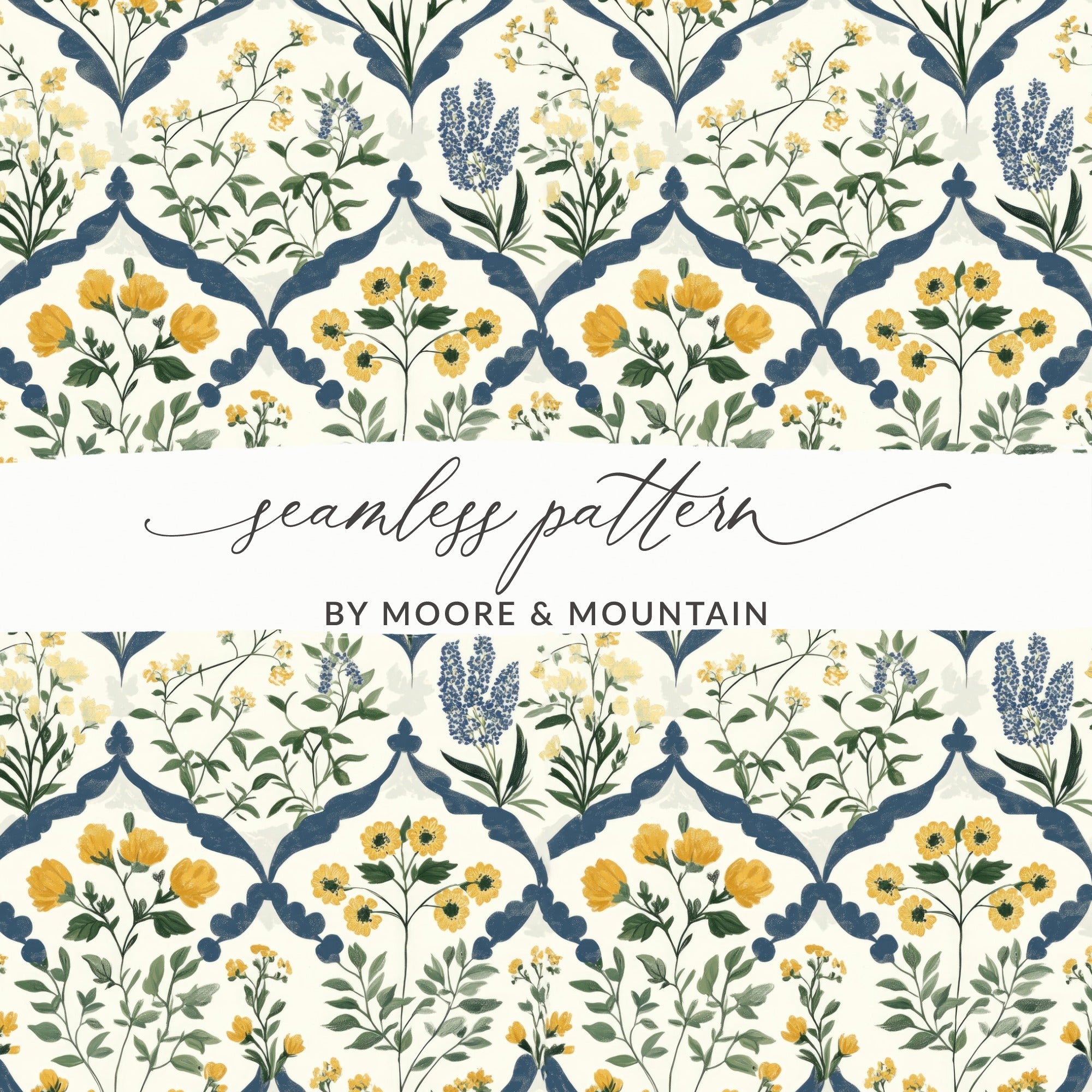 Floral Seamless Pattern Digital Paper, Botanical Repeat Pattern, Flower Background, Scrapbooking Pattern, Digital Download - Moore and Mountain