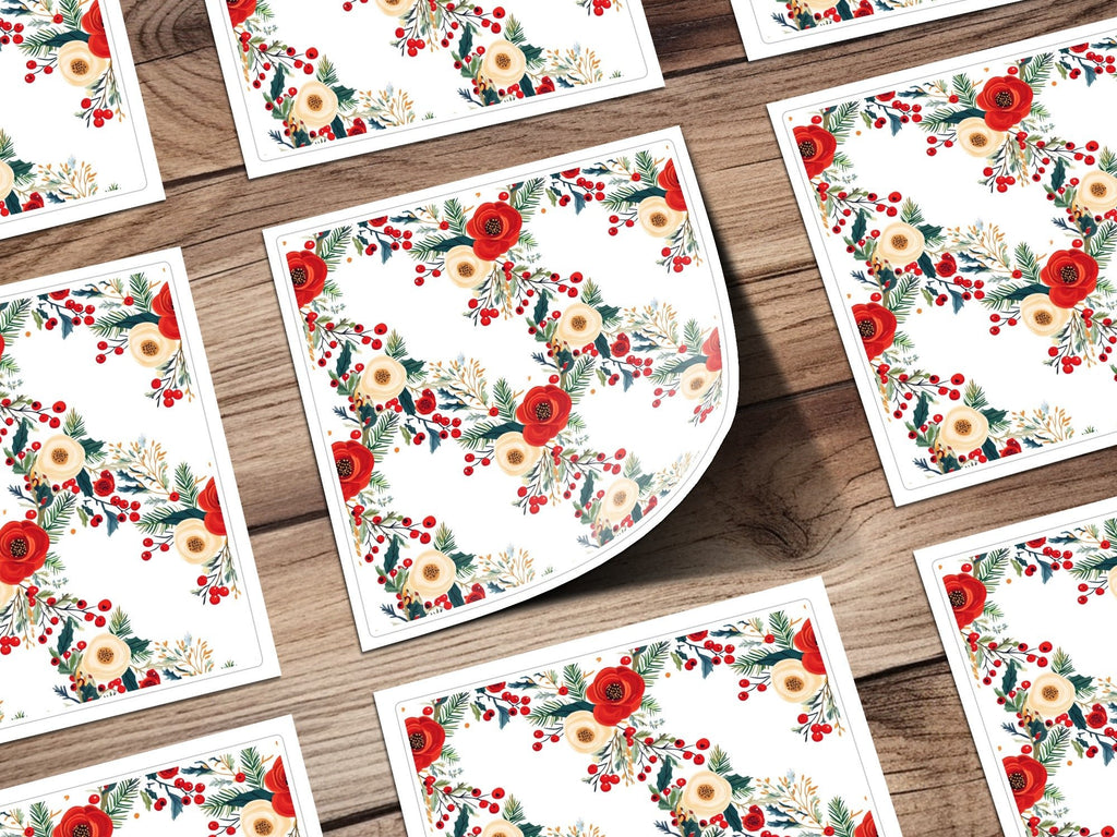 Floral Seamless Pattern Digital Paper, Christmas Flowers Print Fabric Design, Berries and Leaves Pattern, Rose Pattern, JPEG Download - Moore and Mountain