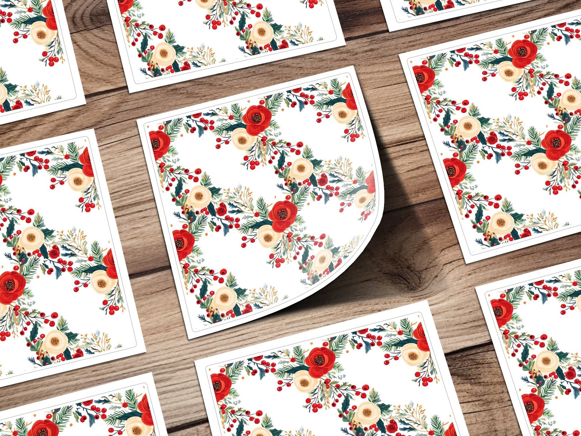Floral Seamless Pattern Digital Paper, Christmas Flowers Print Fabric Design, Berries and Leaves Pattern, Rose Pattern, JPEG Download - Moore and Mountain