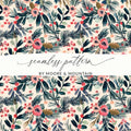 Floral Seamless Pattern, Digital Paper, Christmas Foliage Print, 12x12, JPEG Files, Digital Download, Scrapbooking Paper, Floral Design - Moore and Mountain
