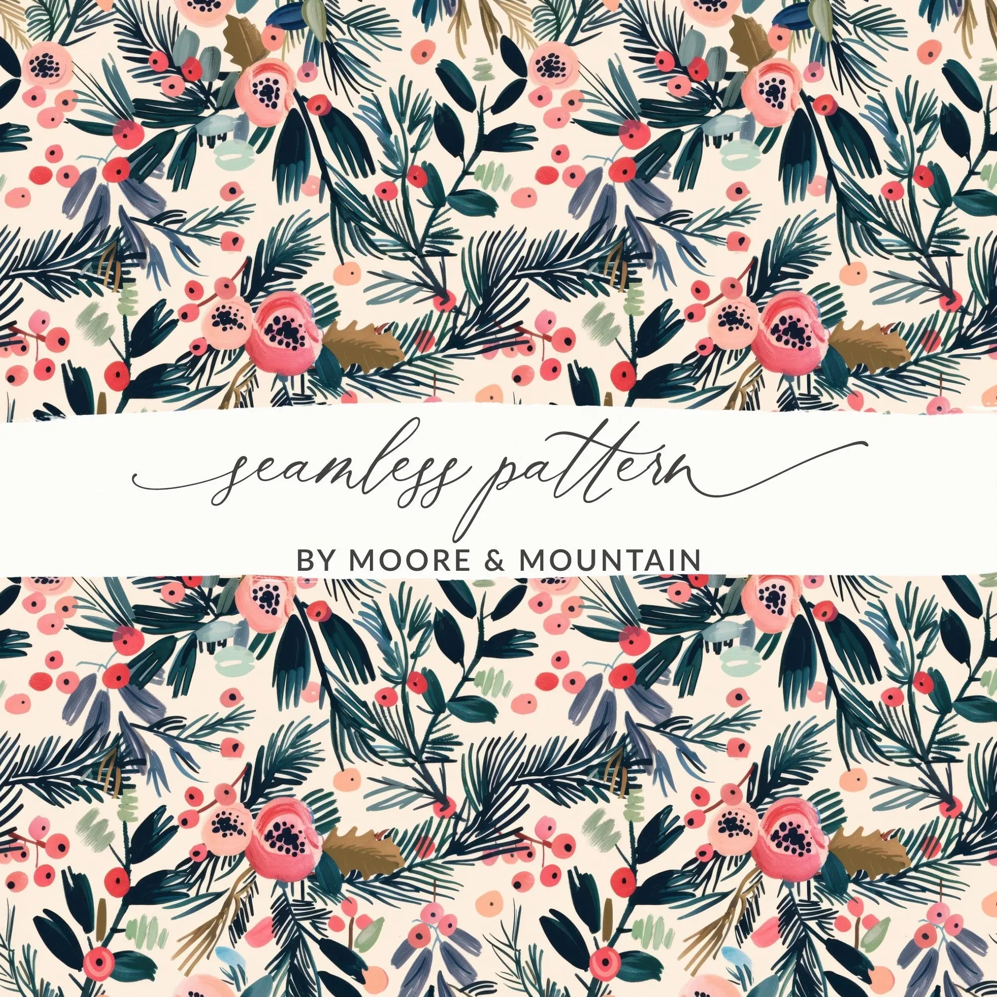 Floral Seamless Pattern, Digital Paper, Christmas Foliage Print, 12x12, JPEG Files, Digital Download, Scrapbooking Paper, Floral Design - Moore and Mountain