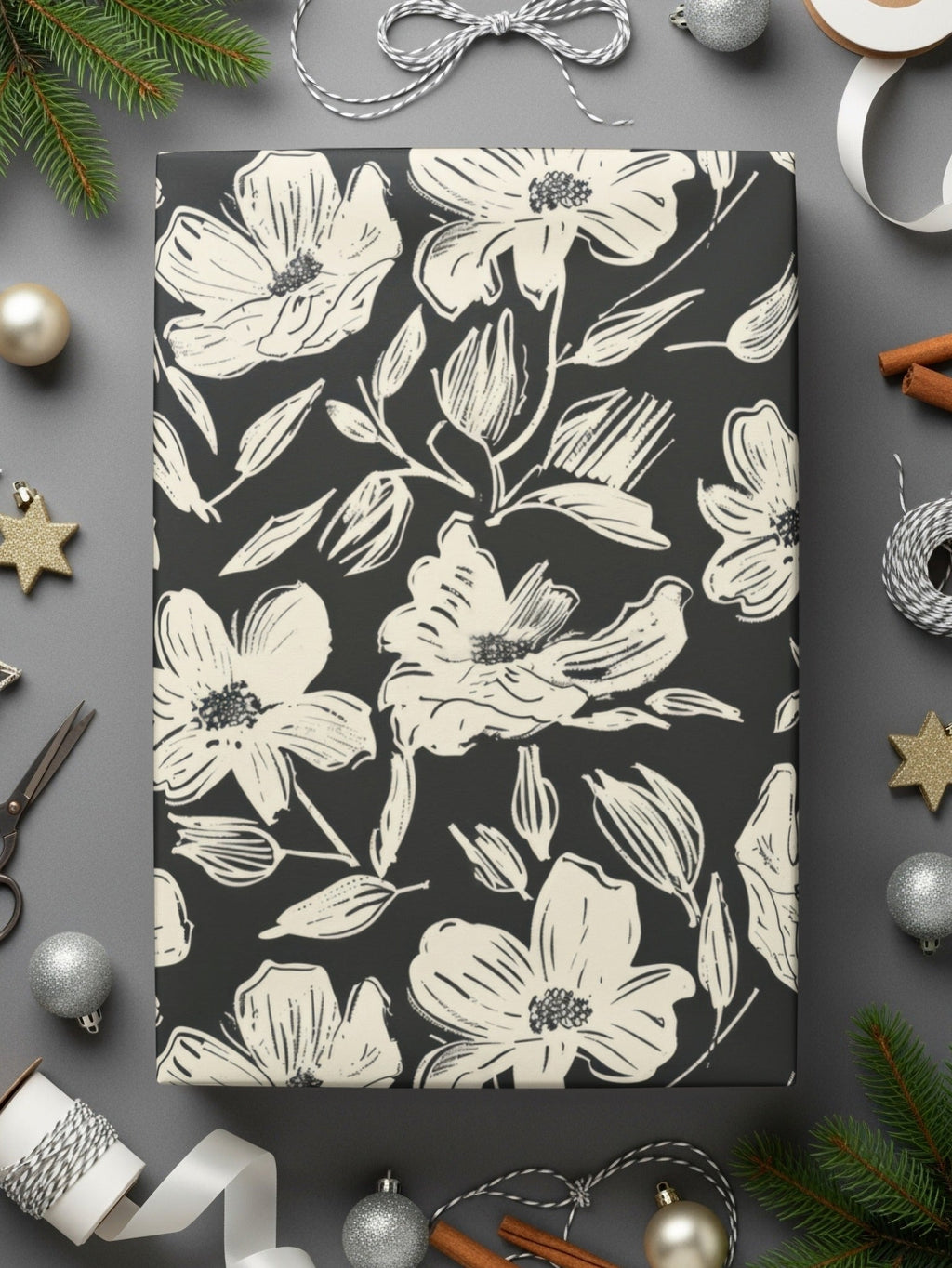 Floral Seamless Pattern Digital Paper, Cream Flowers, Dark Background, Repeat Pattern for Fabric, Scrapbooking, Digital Products - Moore and Mountain