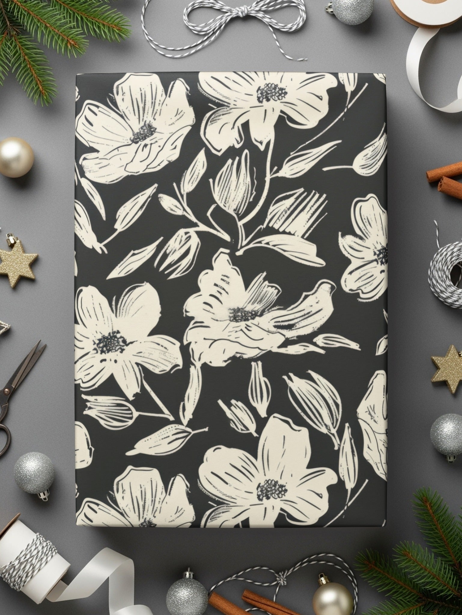 Floral Seamless Pattern Digital Paper, Cream Flowers, Dark Background, Repeat Pattern for Fabric, Scrapbooking, Digital Products - Moore and Mountain