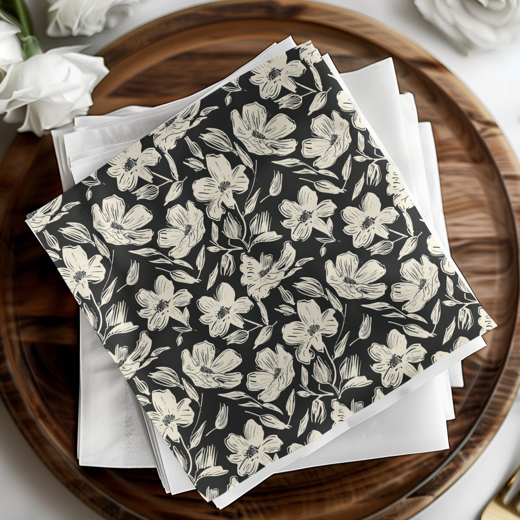 Floral Seamless Pattern Digital Paper, Cream Flowers, Dark Background, Repeat Pattern for Fabric, Scrapbooking, Digital Products - Moore and Mountain