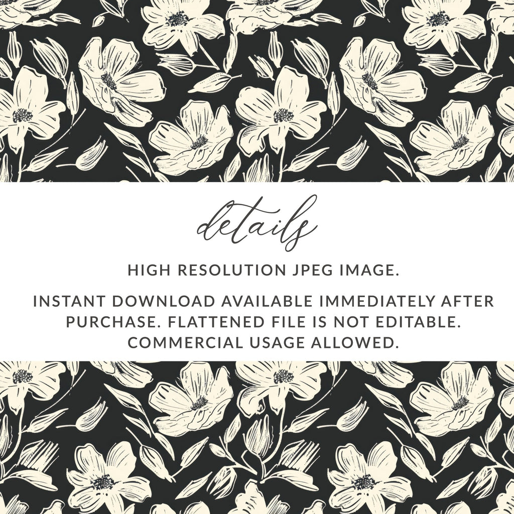 Floral Seamless Pattern Digital Paper, Cream Flowers, Dark Background, Repeat Pattern for Fabric, Scrapbooking, Digital Products - Moore and Mountain