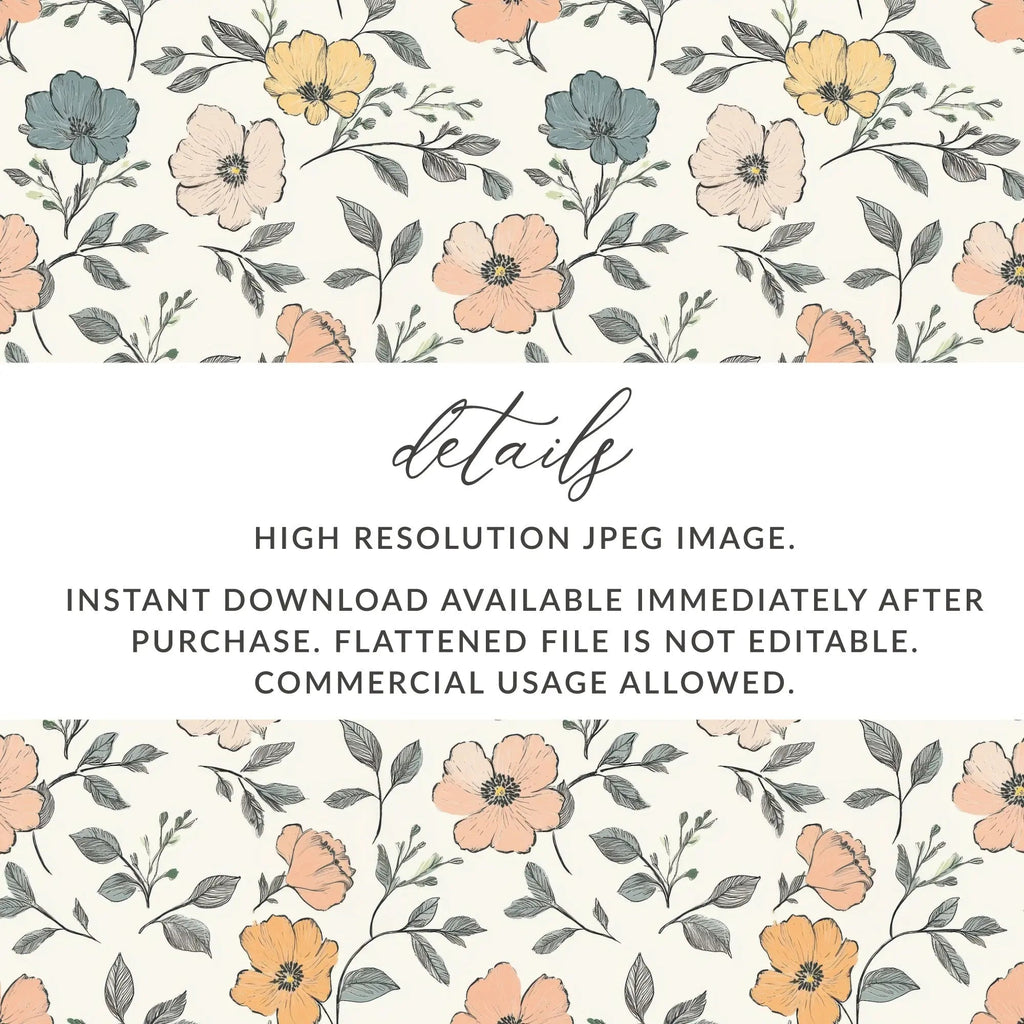 Floral Seamless Pattern, Digital Paper, Flower Design, Commercial Use, JPEG Files, Print On Demand, 12x12 inch, 2 Scales, Download - Moore and Mountain