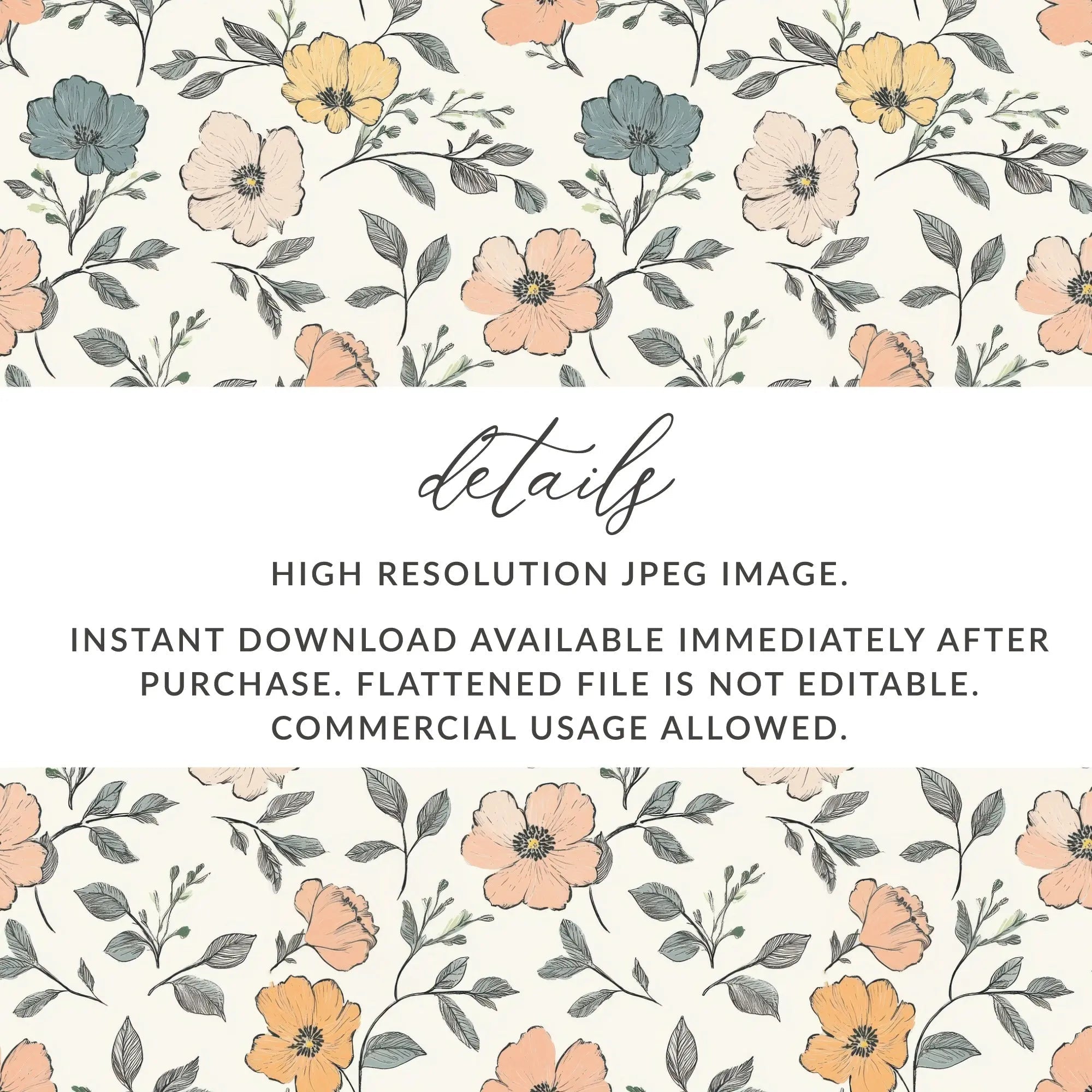 Floral Seamless Pattern, Digital Paper, Flower Design, Commercial Use, JPEG Files, Print On Demand, 12x12 inch, 2 Scales, Download - Moore and Mountain