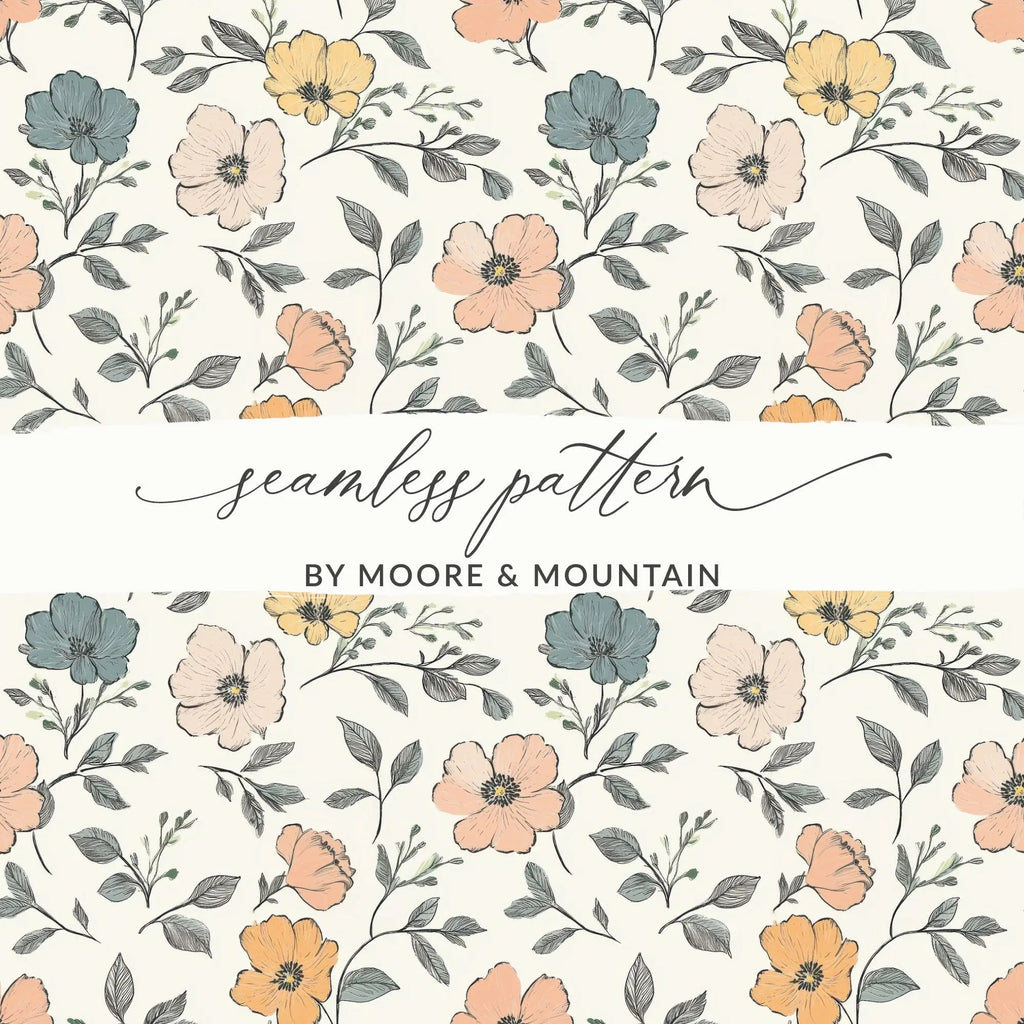 Floral Seamless Pattern, Digital Paper, Flower Design, Commercial Use, JPEG Files, Print On Demand, 12x12 inch, 2 Scales, Download - Moore and Mountain