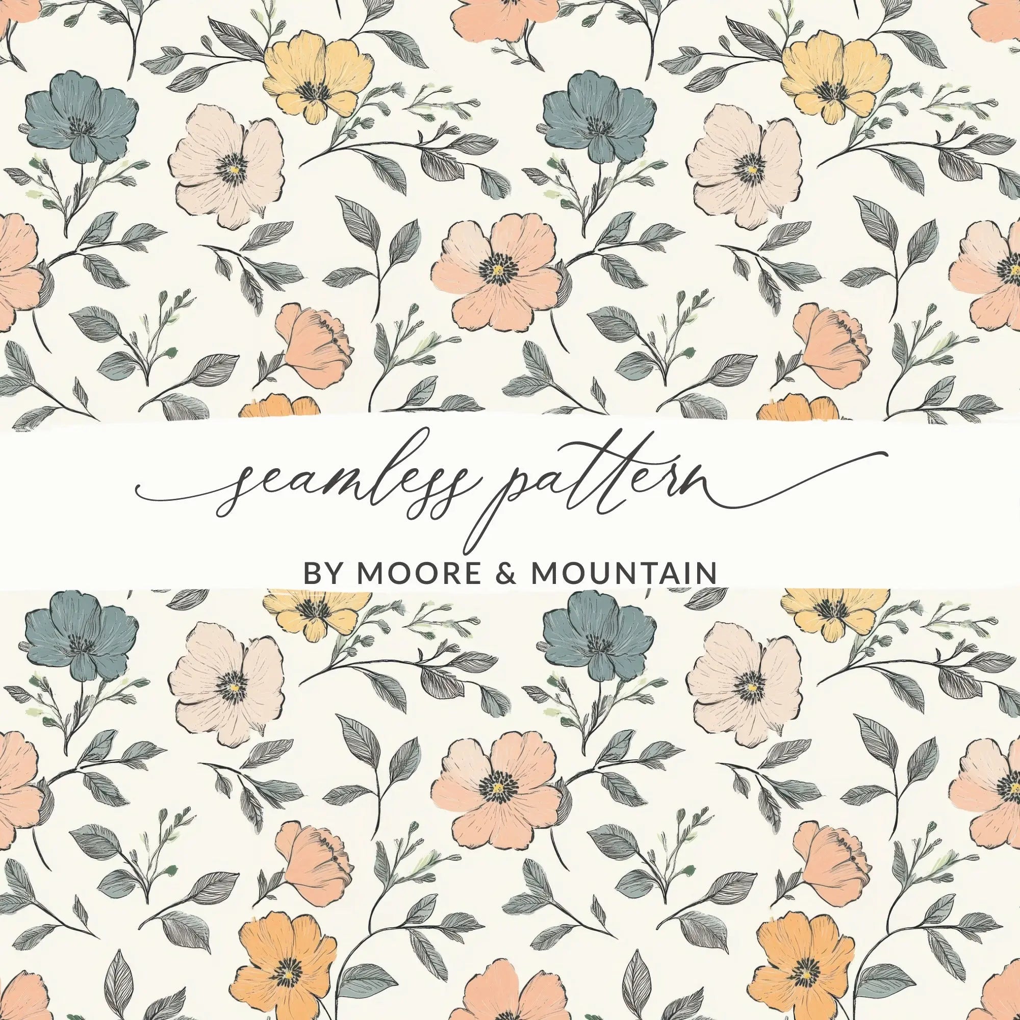 Floral Seamless Pattern, Digital Paper, Flower Design, Commercial Use, JPEG Files, Print On Demand, 12x12 inch, 2 Scales, Download - Moore and Mountain