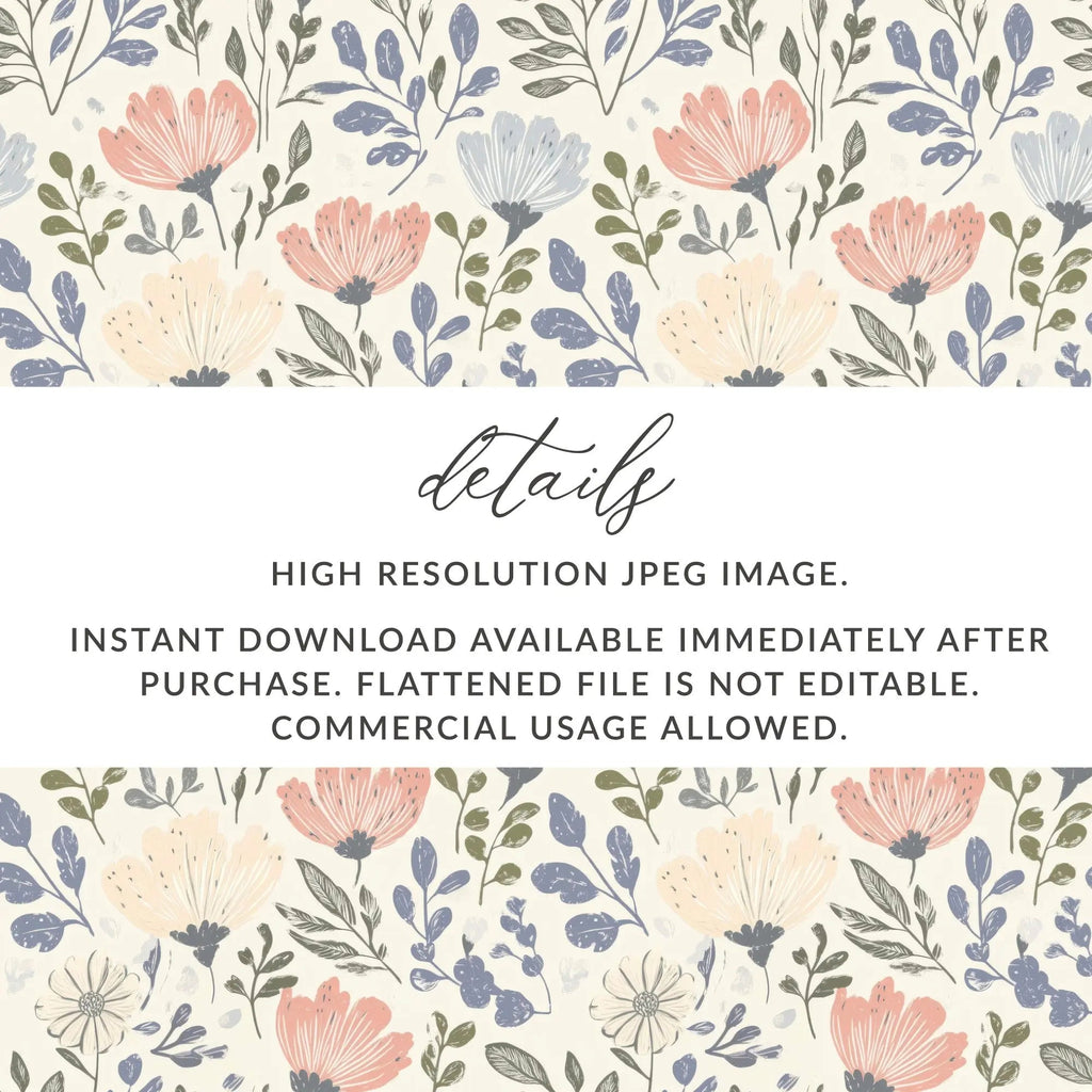 Floral Seamless Pattern, Digital Paper, Flower Digital Product, Spring, Summer, Commercial Use, Print on Demand, 12x12 JPEG - Moore and Mountain