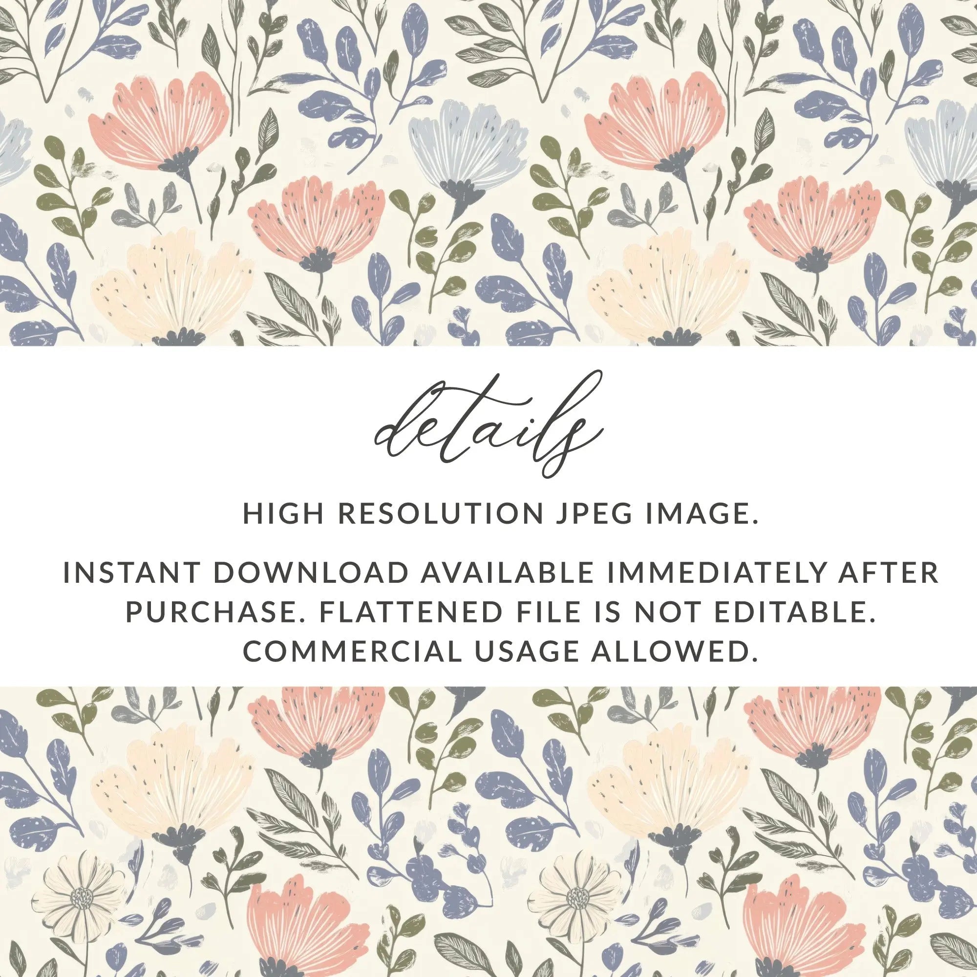 Floral Seamless Pattern, Digital Paper, Flower Digital Product, Spring, Summer, Commercial Use, Print on Demand, 12x12 JPEG - Moore and Mountain