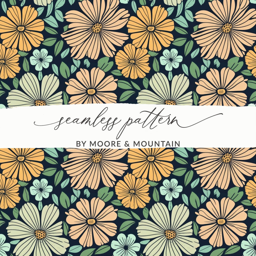 Floral Seamless Pattern, Digital Paper, Flower Pattern, Fabric Design, Print on Demand, Commercial Use, Retro Floral, Digital Download - Moore and Mountain