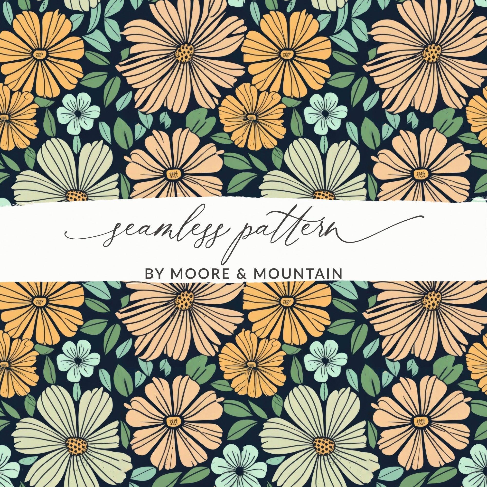 Floral Seamless Pattern, Digital Paper, Flower Pattern, Fabric Design, Print on Demand, Commercial Use, Retro Floral, Digital Download - Moore and Mountain