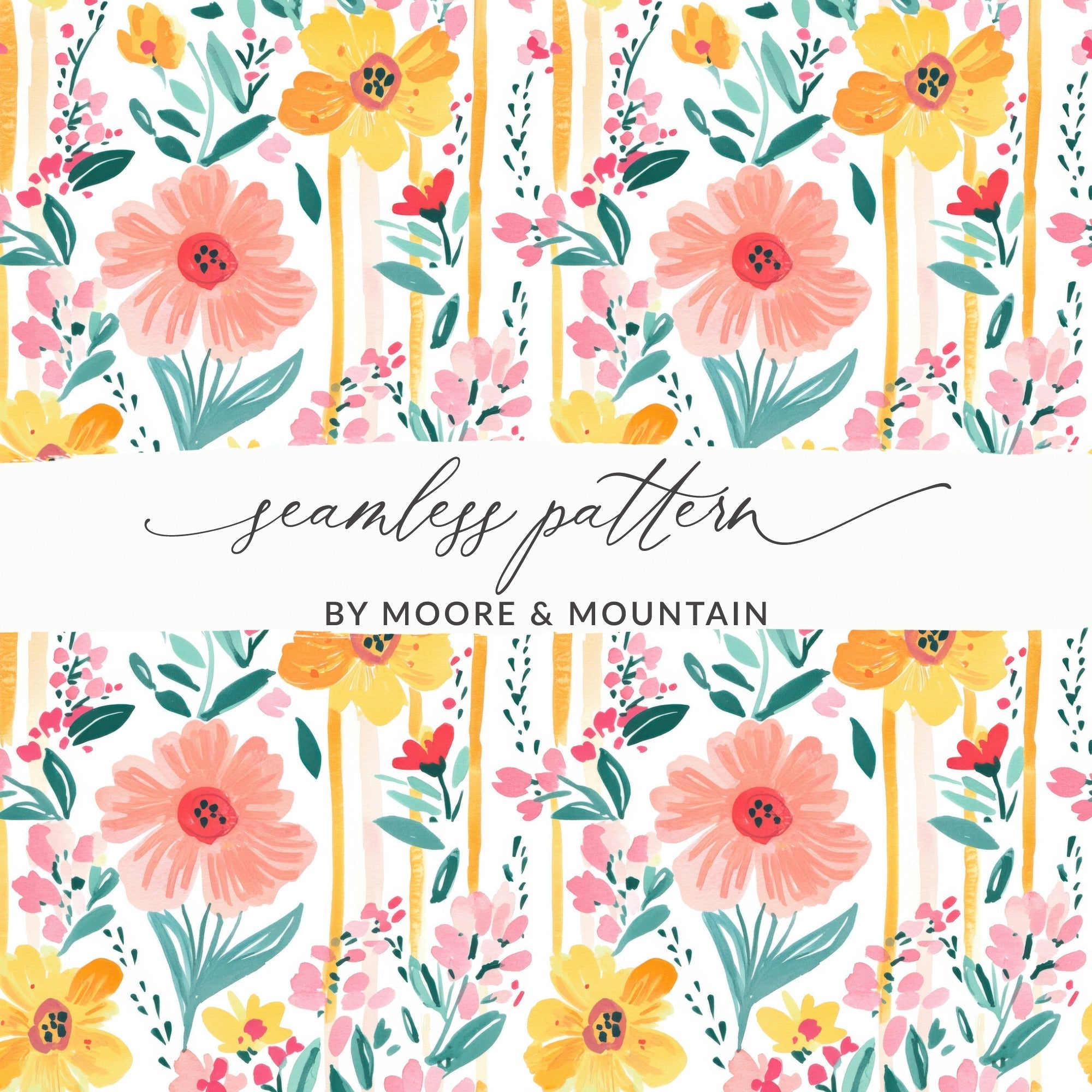 Floral Seamless Pattern, Digital Paper, Flower Print, Watercolor Design, Fabric Pattern, Floral Background, Digital Download - Moore and Mountain