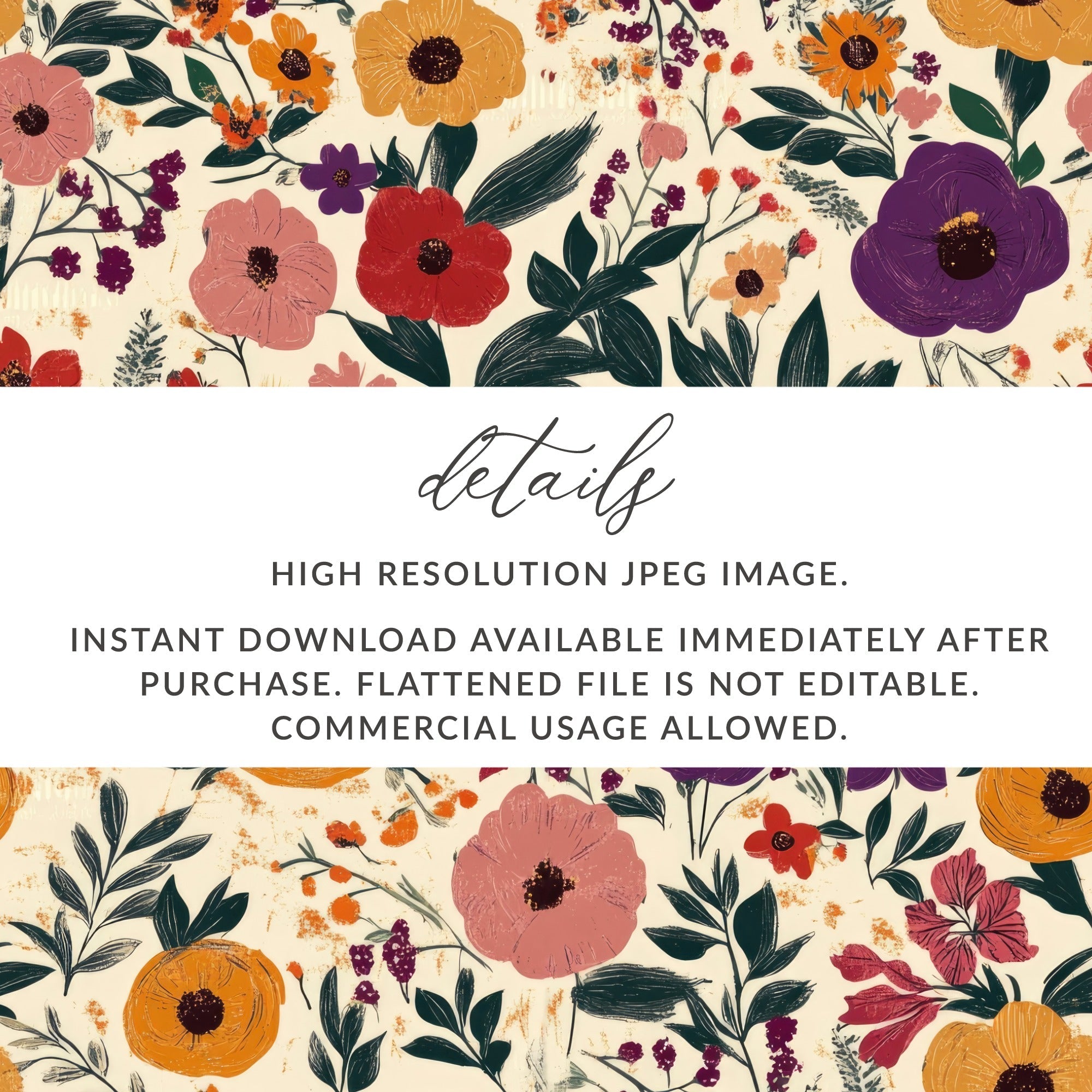 Floral Seamless Pattern Digital Paper, Flower Repeat Background, Printable Fabric Design, Scrapbooking, Digital Download - Moore and Mountain