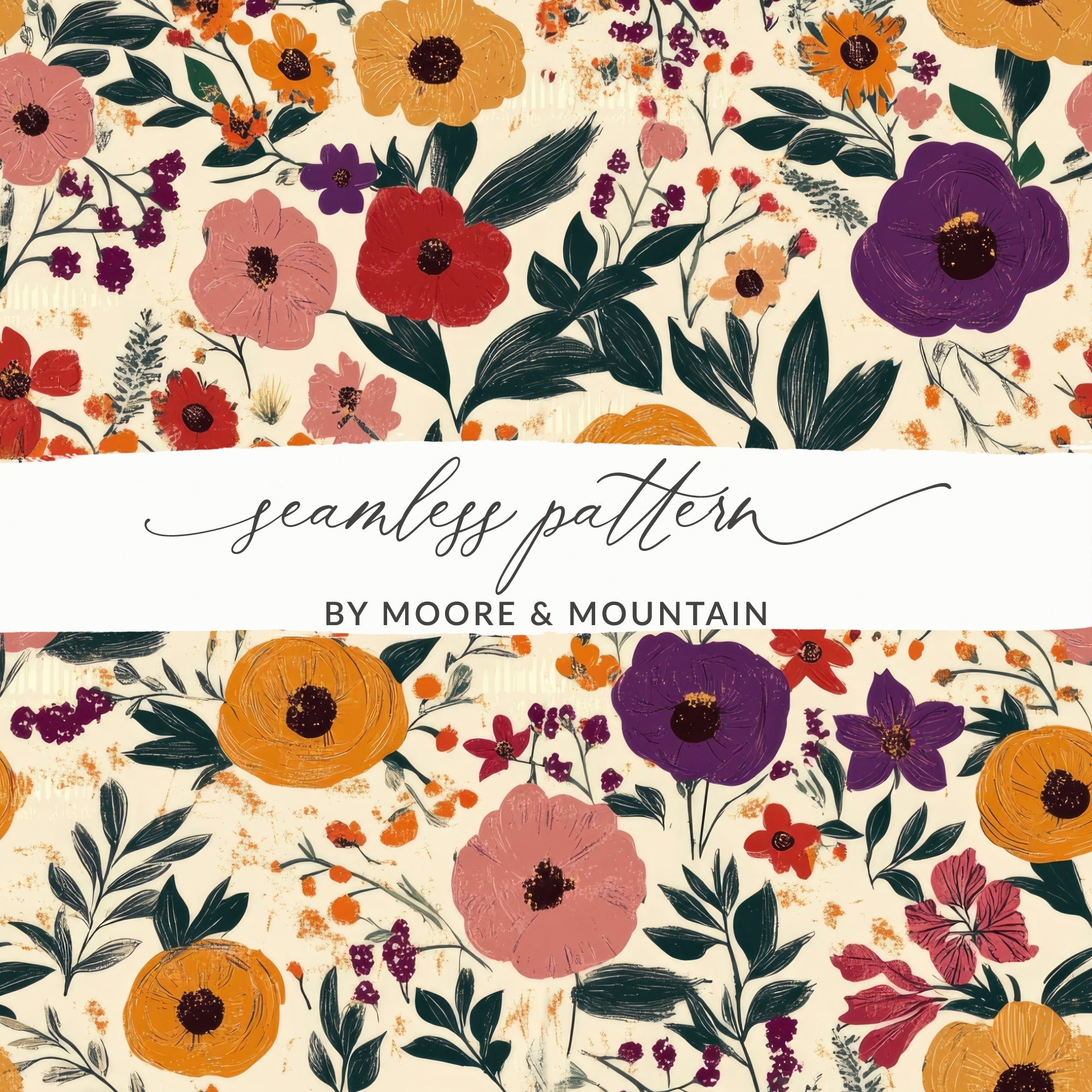 Floral Seamless Pattern Digital Paper, Flower Repeat Background, Printable Fabric Design, Scrapbooking, Digital Download - Moore and Mountain