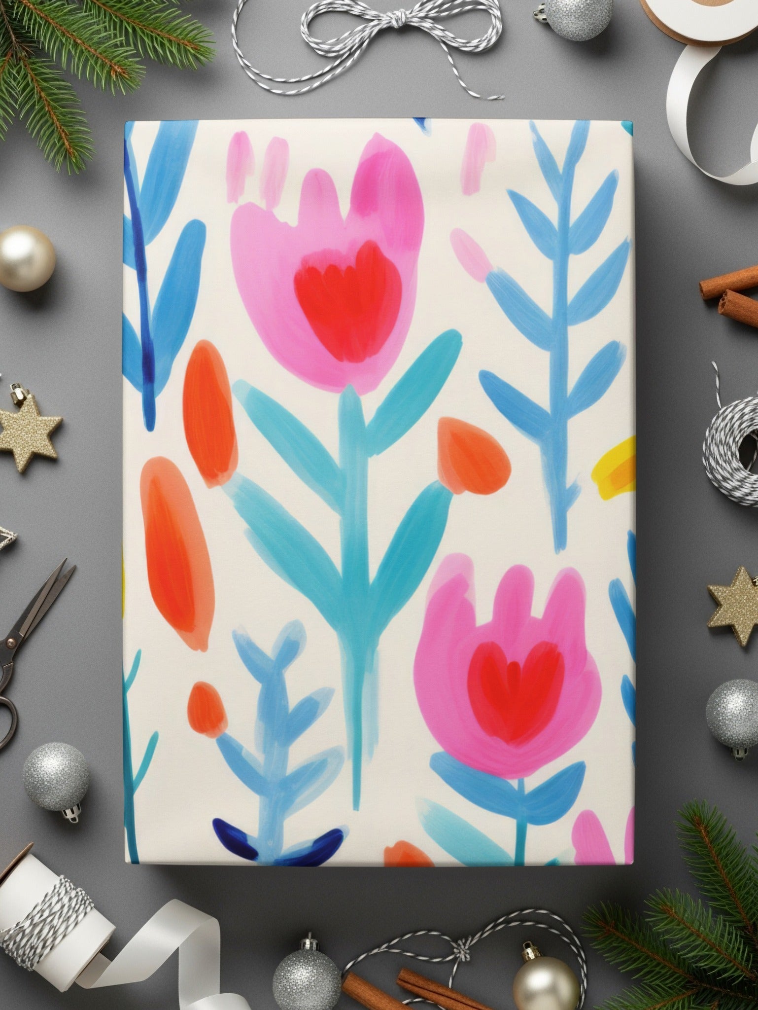 Floral Seamless Pattern, Digital Paper, Flowers Clipart, Bright Painted Design, Repeating Pattern, Scrapbooking, Fabric Design, Print on - Moore and Mountain