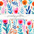 Floral Seamless Pattern, Digital Paper, Flowers Clipart, Bright Painted Design, Repeating Pattern, Scrapbooking, Fabric Design, Print on - Moore and Mountain