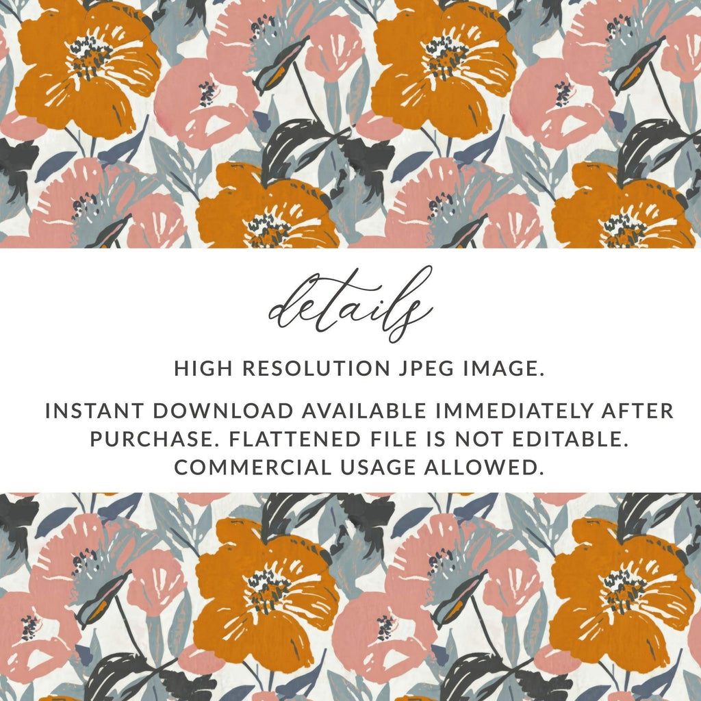 Floral Seamless Pattern Digital Paper, Orange Pink Flowers Illustration, Fabric Design Digital Download, Scrapbooking Paper Digital - Moore and Mountain