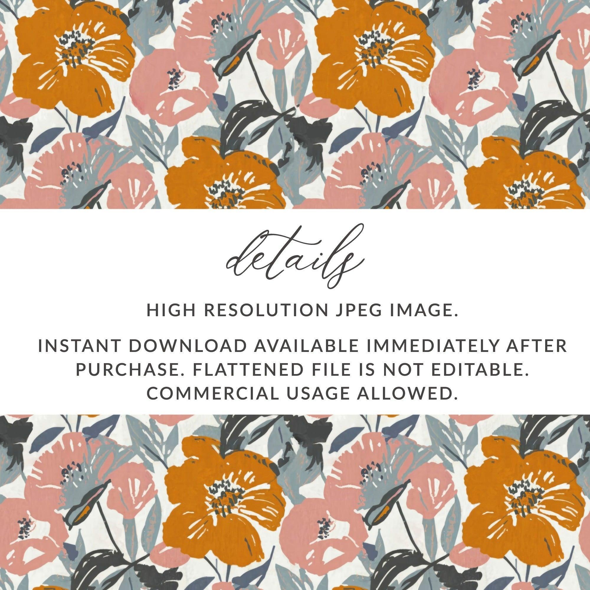 Floral Seamless Pattern Digital Paper, Orange Pink Flowers Illustration, Fabric Design Digital Download, Scrapbooking Paper Digital - Moore and Mountain