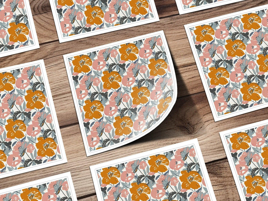 Floral Seamless Pattern Digital Paper, Orange Pink Flowers Illustration, Fabric Design Digital Download, Scrapbooking Paper Digital - Moore and Mountain