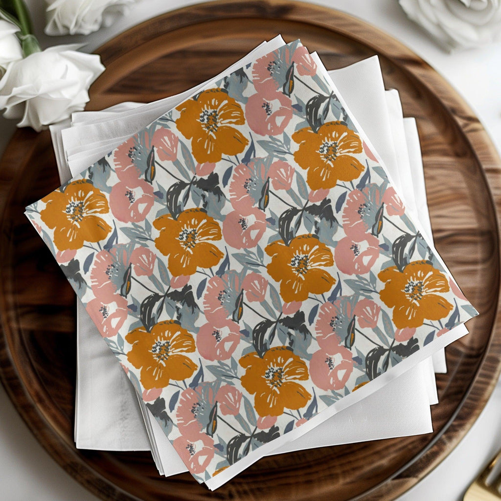 Floral Seamless Pattern Digital Paper, Orange Pink Flowers Illustration, Fabric Design Digital Download, Scrapbooking Paper Digital - Moore and Mountain