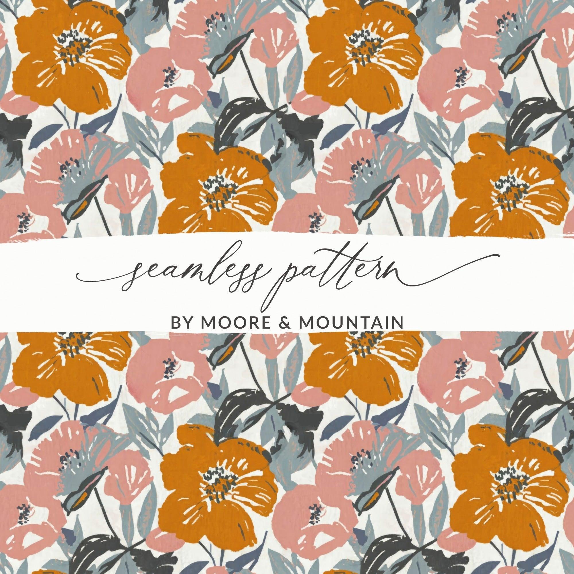 Floral Seamless Pattern Digital Paper, Orange Pink Flowers Illustration, Fabric Design Digital Download, Scrapbooking Paper Digital - Moore and Mountain