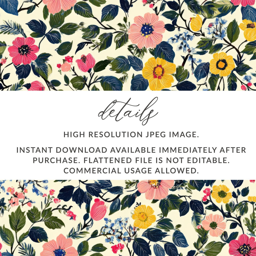 Floral Seamless Pattern, Digital Paper Pack, Flower Repeat Pattern, Pink Yellow Blue Floral Print, Fabric Pattern, Scrapbook Paper - Moore and Mountain