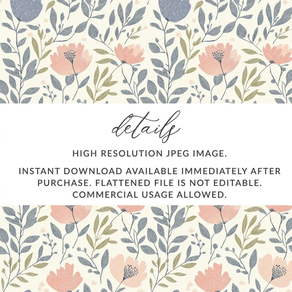 Floral Seamless Pattern, Digital Paper Pack, Flowers Leaves, Commercial Use, Print on Demand, 12x12 JPEG, Floral Digital - Moore and Mountain