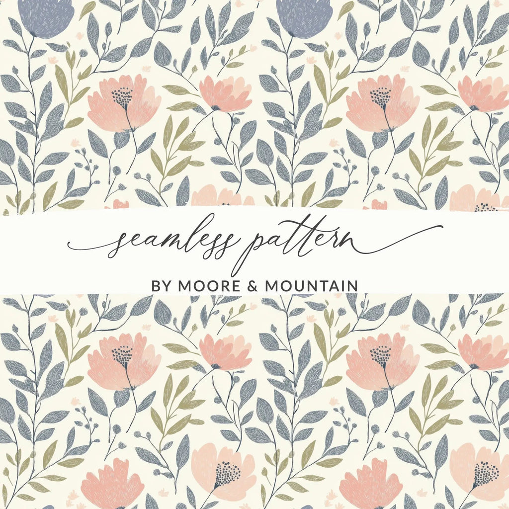 Floral Seamless Pattern, Digital Paper Pack, Flowers Leaves, Commercial Use, Print on Demand, 12x12 JPEG, Floral Digital - Moore and Mountain