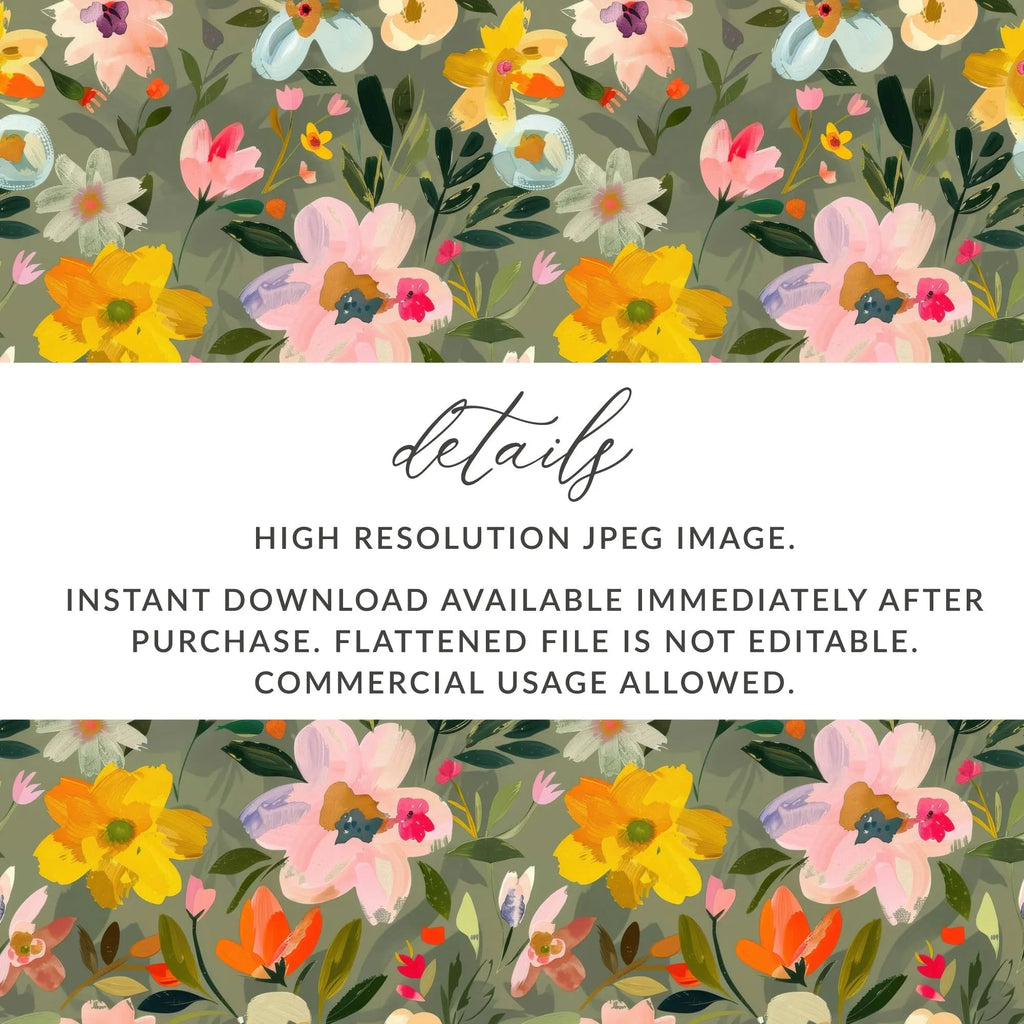 Floral Seamless Pattern Digital Paper, Painterly Flowers Background, Pastel Flower Print, Fabric Design, Scrapbook Paper, Digital Download - Moore and Mountain