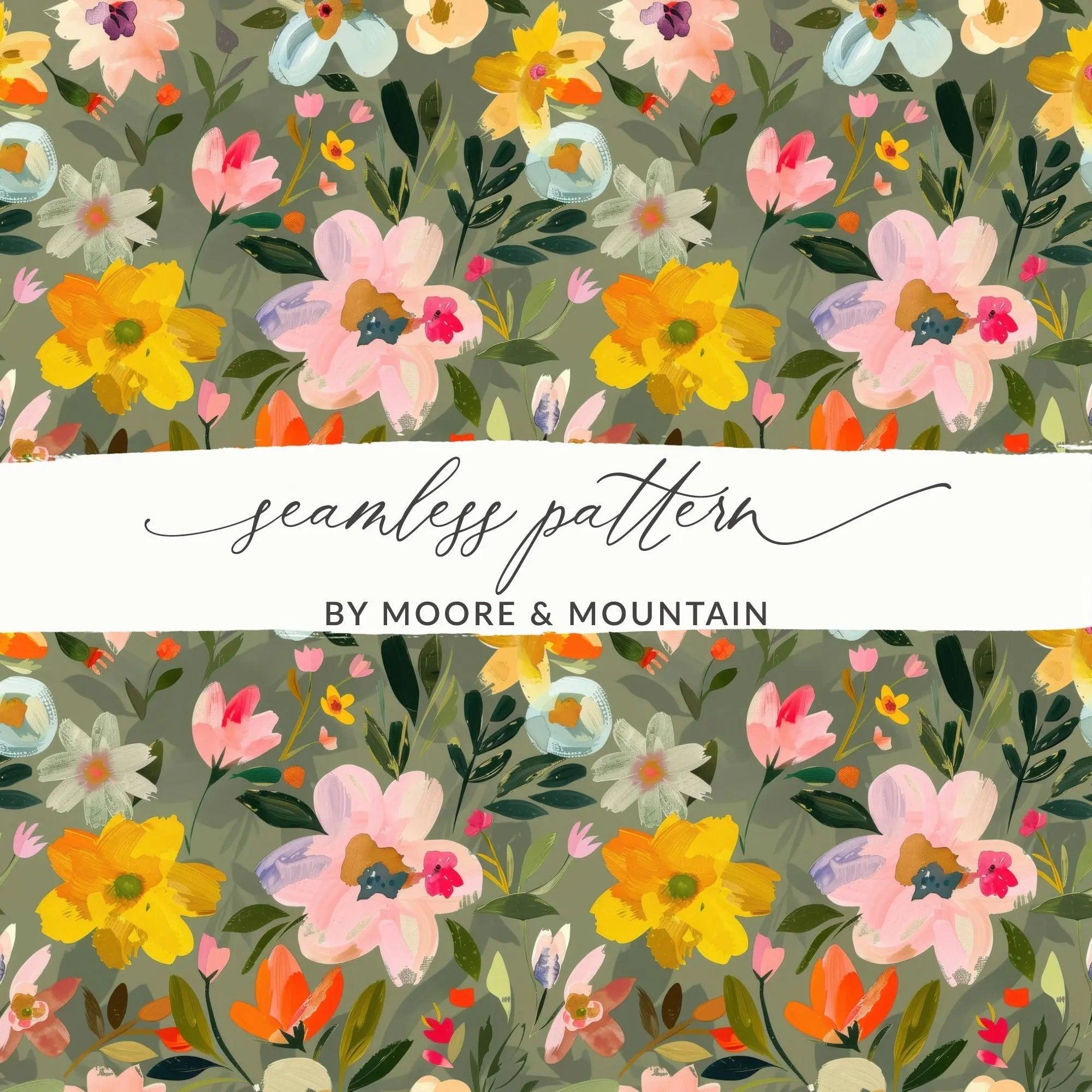 Floral Seamless Pattern Digital Paper, Painterly Flowers Background, Pastel Flower Print, Fabric Design, Scrapbook Paper, Digital Download - Moore and Mountain