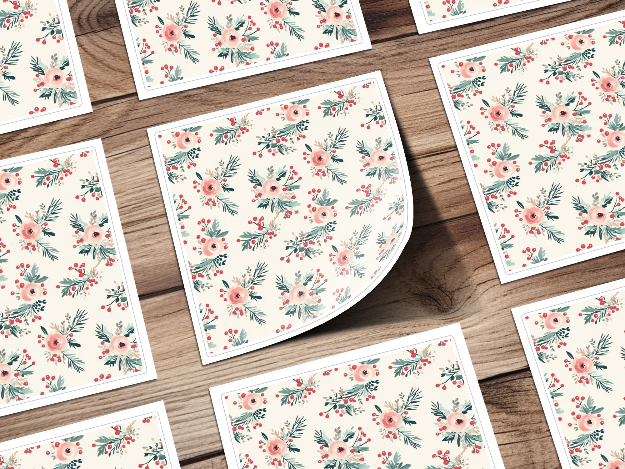 Floral Seamless Pattern Digital Paper, Rose Berries Pattern, Holiday Repeat Pattern, Watercolor Flower Background, Christmas Fabric Design - Moore and Mountain