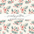 Floral Seamless Pattern Digital Paper, Rose Berries Pattern, Holiday Repeat Pattern, Watercolor Flower Background, Christmas Fabric Design - Moore and Mountain