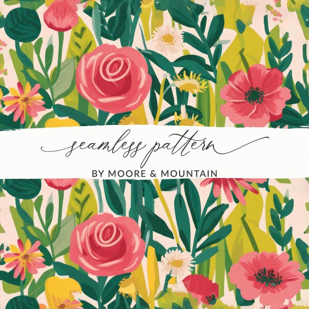 Floral Seamless Pattern Digital Paper, Rose Flower Pattern, Botanical Repeat Pattern, Fabric Design, Commercial Use, Scrapbooking Paper - Moore and Mountain