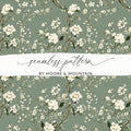 Floral Seamless Pattern, Digital Paper, Sage Green Background, White Flowers, Printable Fabric Design, Scrapbook Paper, 12x12 JPEG - Moore and Mountain