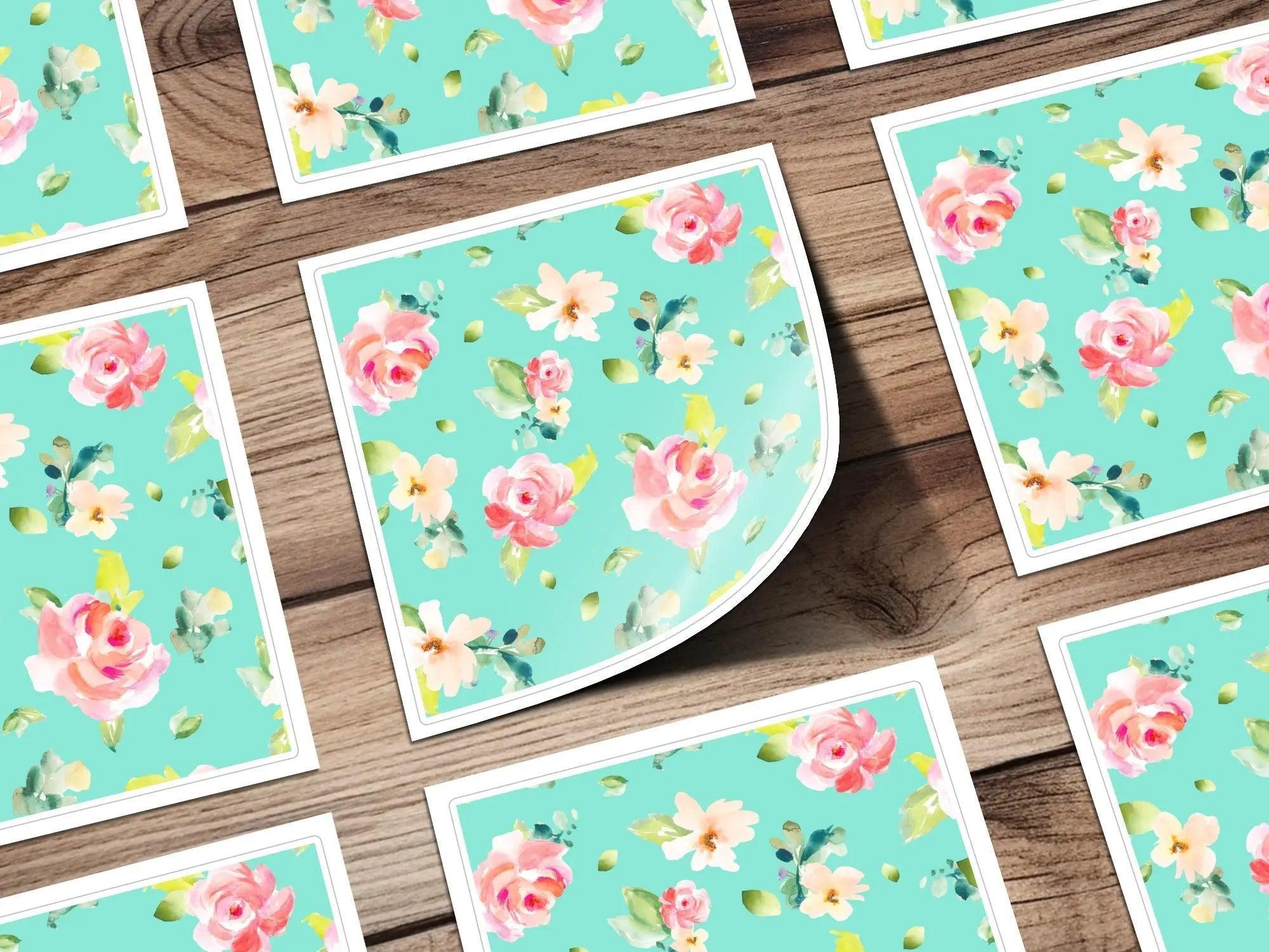 Floral Seamless Pattern Digital Paper, Watercolor Roses, Turquoise Background, Fabric Print, Scrapbooking Paper, Repeating Flower Digital - Moore and Mountain